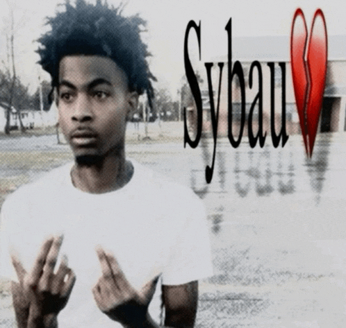 a man giving the middle finger with sybau written on the bottom