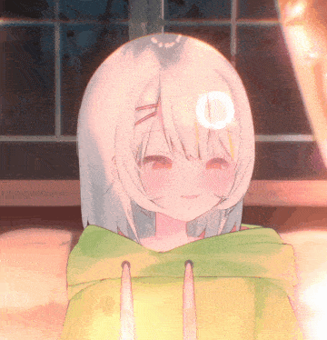 a drawing of a girl with white hair and a green hoodie