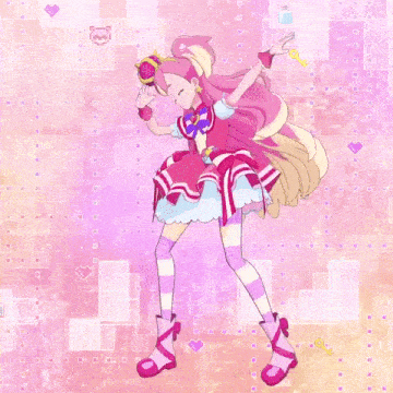 a girl in a pink and white dress with a key on her head