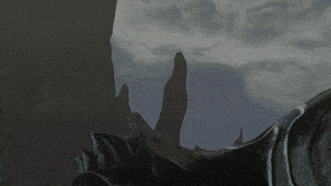 a computer generated image of a landscape with a cliff in the background