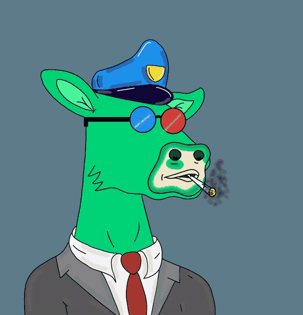 a cartoon drawing of a deer wearing a suit and tie smoking a cigarette