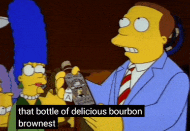 a cartoon of a man holding a bottle of kentucky bourbon with the caption that bottle of delicious bourbon brownnest