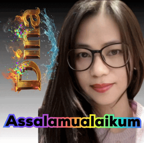 a woman wearing glasses with the words " assalamualaikum " behind her