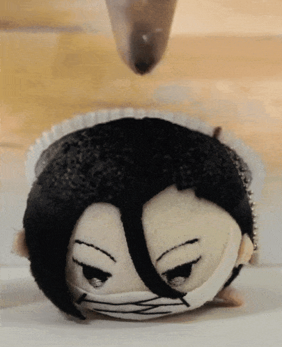 a black and white stuffed animal with a mask on