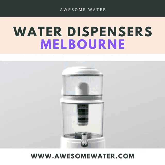 a poster for awesome water water dispensers melbourne with a blue background