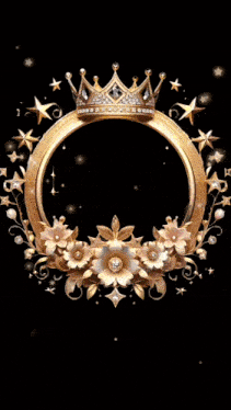 a gold frame with flowers and a crown on it