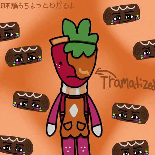a drawing of a gingerbread man with the word traumatized written below him