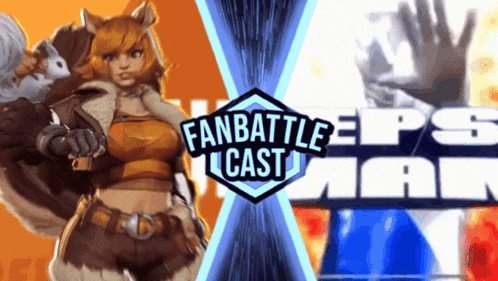 a poster for a fan battle cast with a squirrel and a man