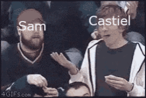 a group of people are sitting in a stadium and one of them is named sam .