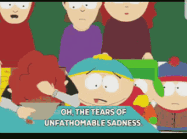 a group of south park characters are gathered around a table