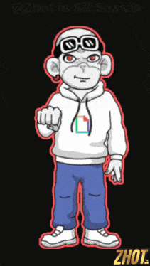 a cartoon of a monkey wearing glasses and a hoodie with the hashtag zhot in the corner