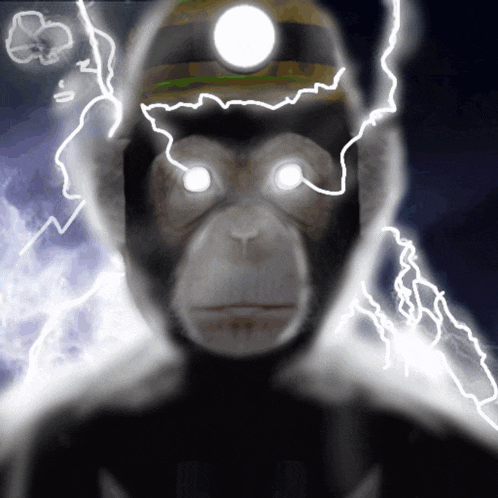 a drawing of a monkey with a lightning bolt on its head