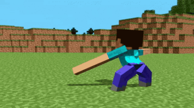 a minecraft character is standing in a field with his arms outstretched