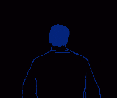 a pixel art drawing of a man 's face in the dark