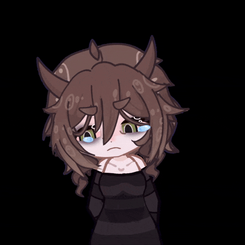 a drawing of a girl with horns crying with tears coming out of her eyes