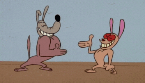 a cartoon of a dog and a rabbit laughing together
