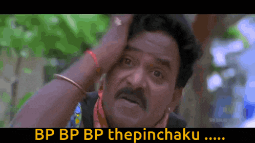a man with a mustache holds his hand to his forehead with the words bp bp bp thepinchaku below him