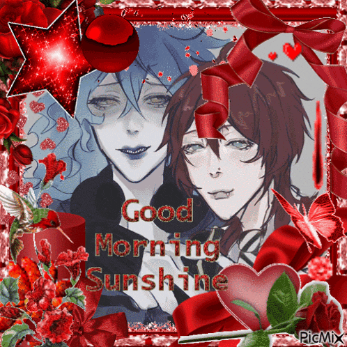 a picture of two anime characters with the words " good morning sunshine "