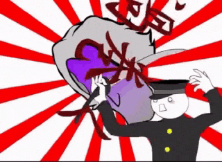 a cartoon of a man holding a purple object in front of red and white rays