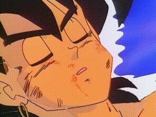 a close up of a cartoon character 's face with his eyes closed and a blue background .