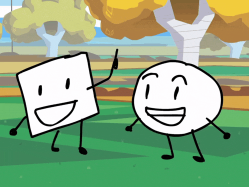 a square and a circle are standing next to each other in a field