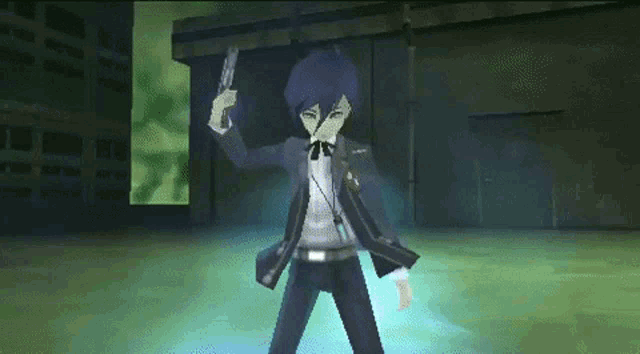 a man in a suit is holding a gun in a video game
