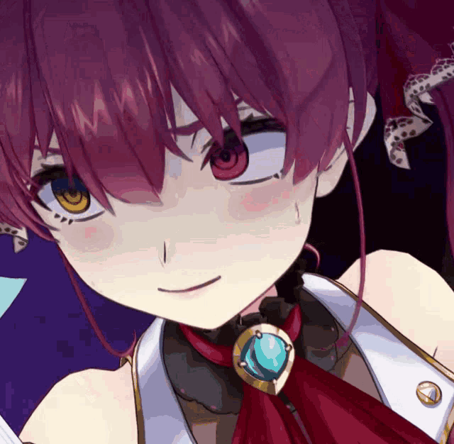 a close up of a girl with purple hair