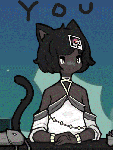 a drawing of a girl with a cat ear and the word you below her