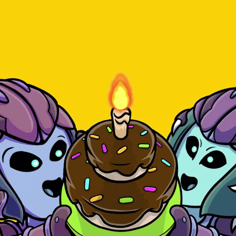 a cartoon drawing of a cake with a lit candle