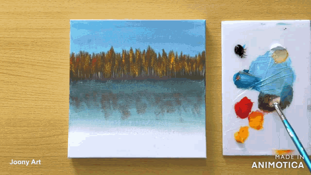a painting of a forest is being made in animatica
