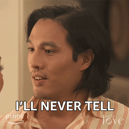 a man says " i 'll never tell " in front of a sign that says prime