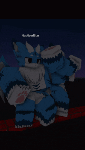 a blue and white cartoon character with the name nas needstar