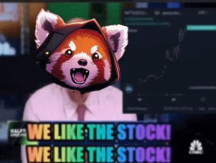 a red panda wearing a hooded cape says we like the stock