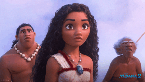 a movie poster for moana 2 shows a woman and two men
