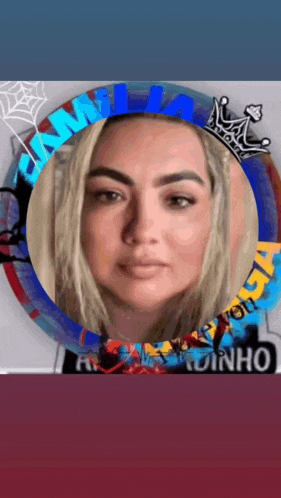a woman with a crown on her head is in a circle with a spider web behind her