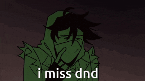 a cartoon of a man covering his mouth with his hand and the words `` i miss dnd '' written below him .