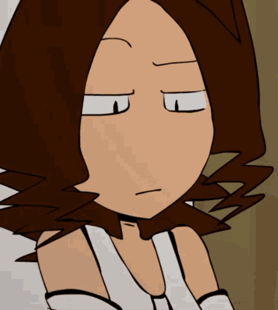 a cartoon drawing of a girl with brown hair and a white shirt