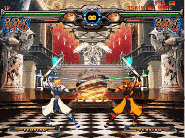 a video game screen shows two fighters fighting each other and says fps 60