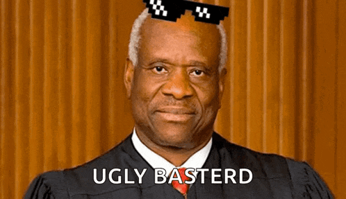 a man in a judge 's robe is wearing sunglasses and the words ugly bastard are above him