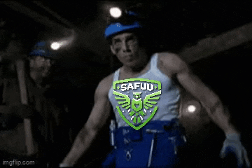 a man in a white tank top with a green safuu logo on it