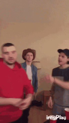 a group of young men are dancing in a living room with a gif that says imgplay at the bottom