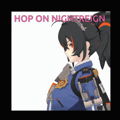 a picture of a girl with the words hop on nightreign
