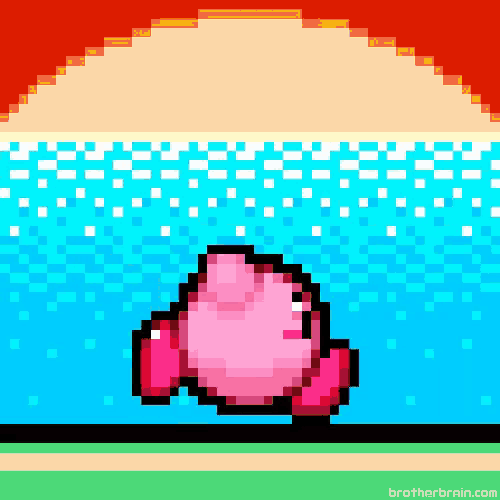 a pixel art of kirby with the website brotherbrain.com in the corner