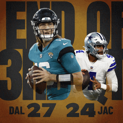 two football players are on a poster with the words end of dal 27 24 jac