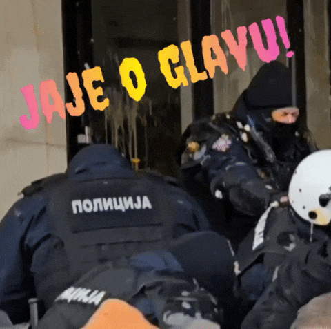 a group of police officers with jaje o glavu written on their uniforms