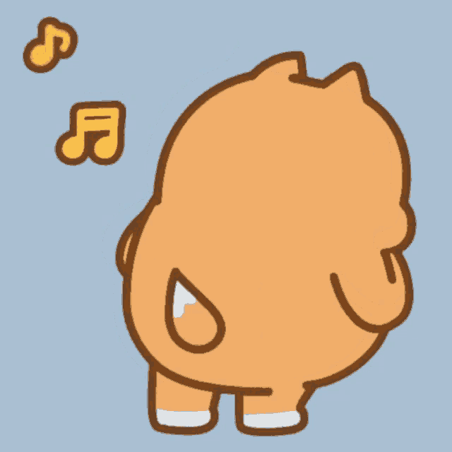 a cartoon drawing of a cat with a yellow music note above it
