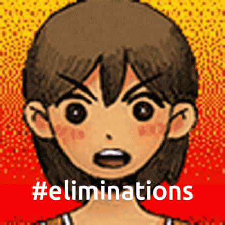 a cartoon drawing of a boy with the words #eliminations written below it
