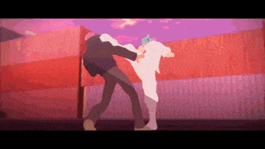 a cartoon of a man kicking another man in the stomach