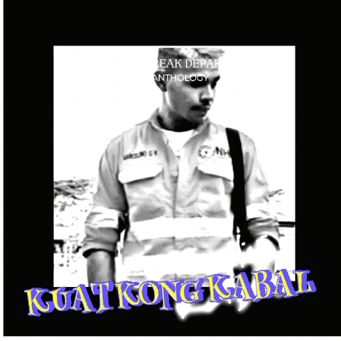 a black and white photo of a man with the words " kuat kongkabal " on it