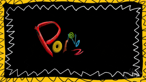 a colorful drawing of the letter p on a yellow and black background